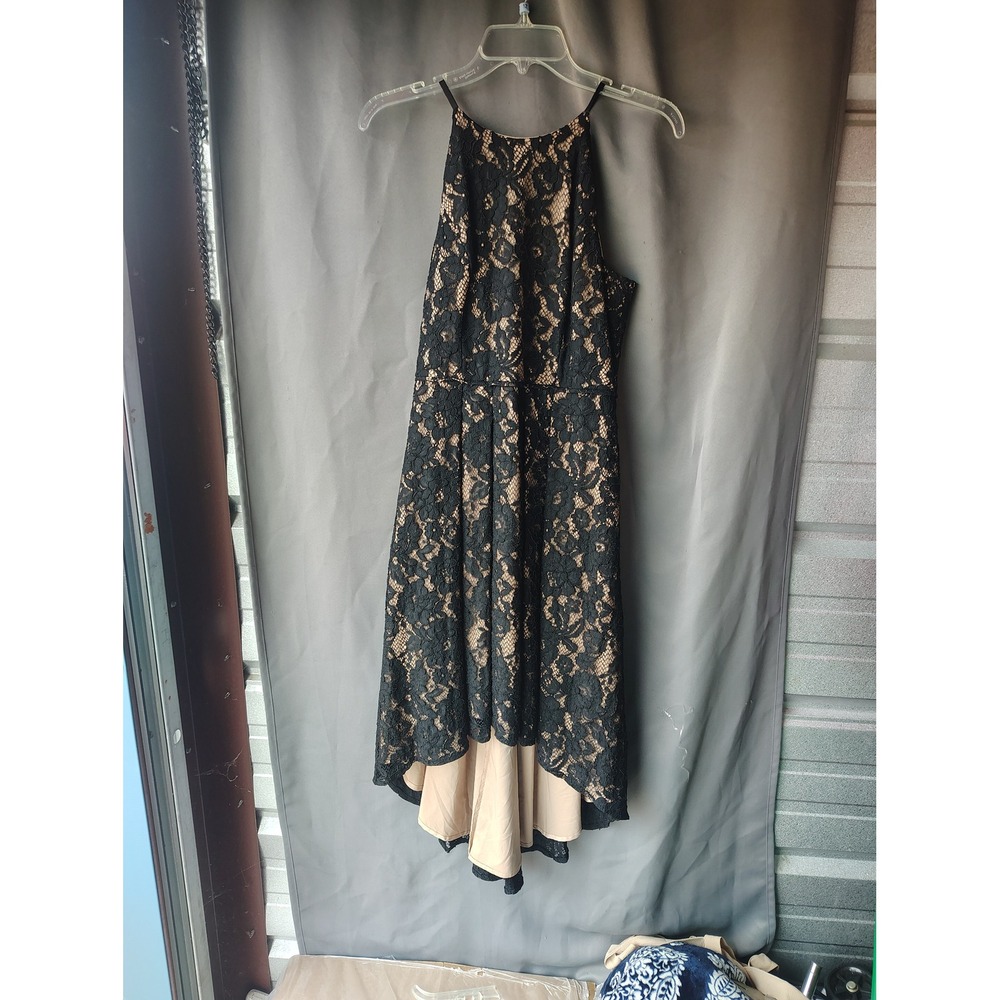White House Black Market Black Lace High Low Halter Cocktail Dress Womens 6